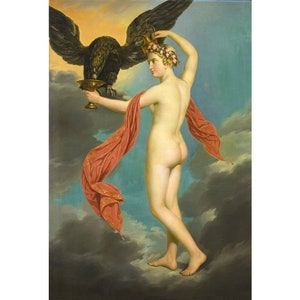 Impression d'art déesse grecque, Hebe avec Jupiter déguisé en aigle, Gustav-Adolphe Diez, femme classique, peinture à l'huile de la mythologie grecque