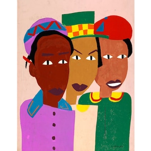 Three Friends, William H Johnson painting, African American girl art print, Black folk wall art, Black children portrait, People of color