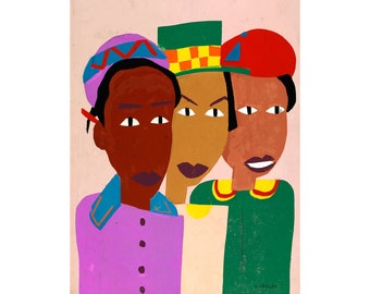 Three Friends, William H Johnson painting, African American girl art print, Black folk wall art, Black children portrait, People of color