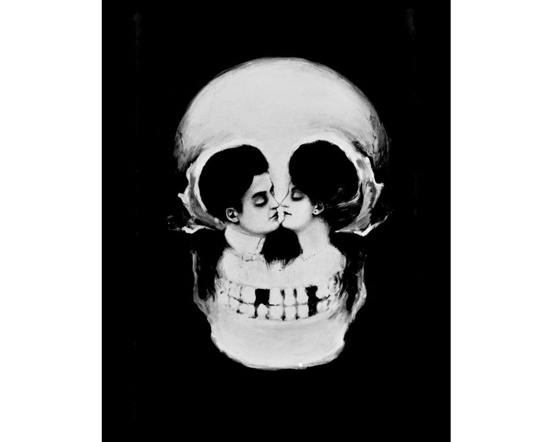 Victorian Memento Mori Art Print, Antique Skull Painting, Gothic