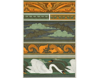 Animal artwork, Animal fine art print, Art nouveau wall art, Art nouveau print, Swans, Squirrels, Bats, Dragonflies, Honey bees, Eagles