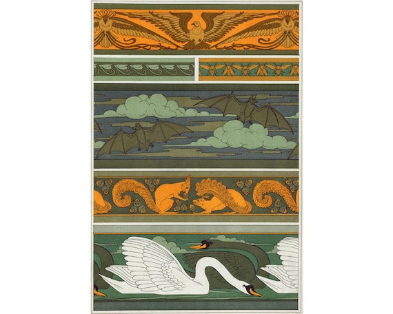 Animal artwork, Animal fine art print, Art nouveau wall art, Art nouveau print, Swans, Squirrels, Bats, Dragonflies, Honey bees, Eagles