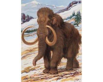 Woolly Mammoth painting, Charles R. Knight art print, Prehistoric Mammals wall art, Vintage Paleoart, Extinct animals art