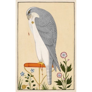 Antique falcon painting art print, Indian falconry art print, Peregrine falcon art, Bird of prey art, Raptor wall art, Vintage India art