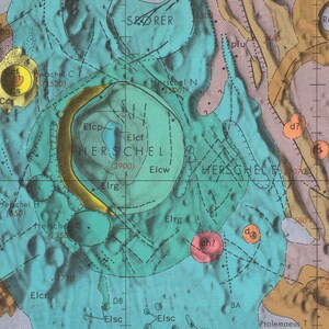 Vintage Moon Map Art Print, Colorful Topographical Lunar Surface Map ...