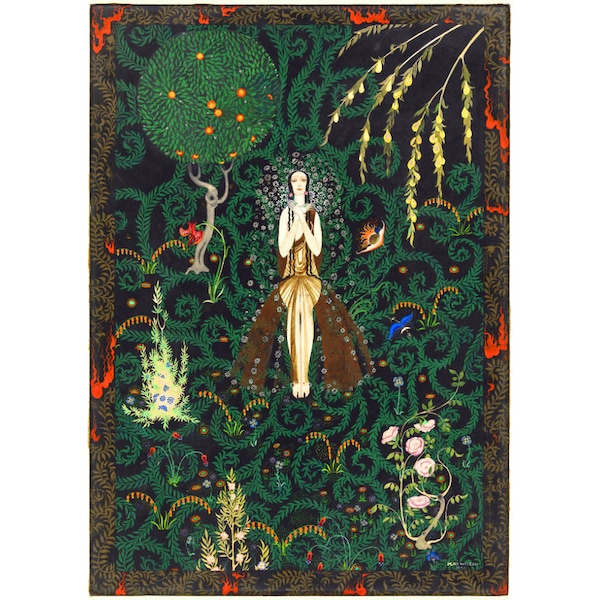 Kay Nielsen art print, Woman in the Woods painting, Woodland decor, Nature wall art, Earth Goddess, Enchanted forest, Fairy tale