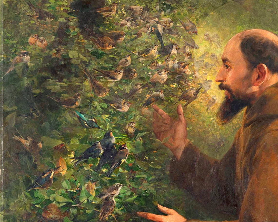 Saint Francis And The Birds Painting St Francis Of Assisi Art Print saint-francis-and-the-birds-painting-st-francis-of-assisi-art-print