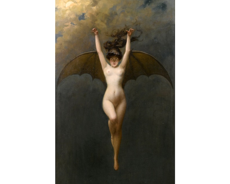 The Bat Woman art print Albert Joseph Penot Antique nude oil image 0