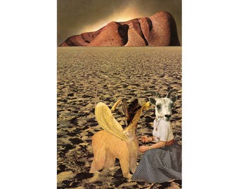 Surreal collage art print, Original artwork, Surrealism, Dystopian landscape, Environmental art, Strange art, Creatures, Future art, Sci Fi