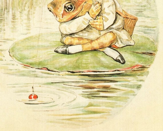Vintage Frog Art Print, Beatrix Potter Illustration, Jeremy Fisher Fishing,  Storybook Wall Art, Antique Nursery Decor, Children's Book Art 