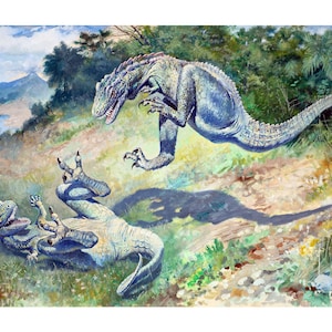 Dinosaurs art print, Charles R. Knight painting, Vintage dinosaur art, Paleoart, Paleo illustration, Prehistoric wall art, Extinct animals