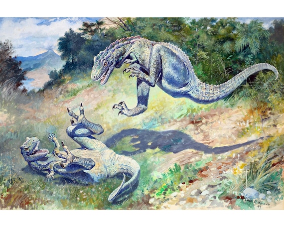Dinosaurs art print, Charles R. Knight painting, Vintage dinosaur art, Paleoart, Paleo illustration, Prehistoric wall art, Extinct animals