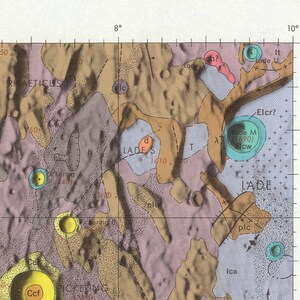 Vintage Moon Map Art Print, Colorful Topographical Lunar Surface Map ...