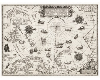 Antique Map of the North Pole Art Print, Vintage Arctic