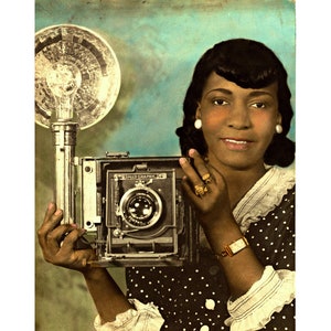 Vintage photograph of a black woman art print, Antique African American portrait photography, People of color, Hand-colored old photo, 1930s
