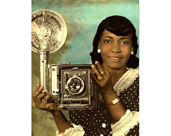 Vintage photograph of a black woman art print, Antique African American portrait photography, People of color, Hand-colored old photo, 1930s
