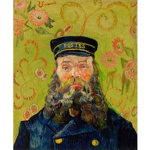 The Postman, Vincent van Gogh art print, Male portrait, Bearded man, Big beard, Antique oil painting, Steampunk, 19th century, Fine art men