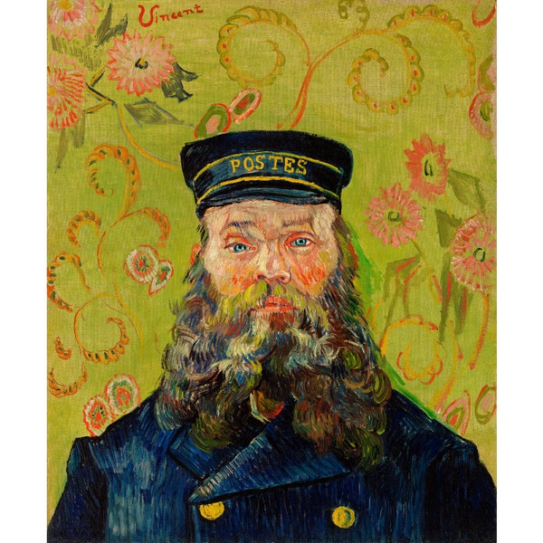 The Postman, Vincent van Gogh art print, Male portrait, Bearded man, Big beard, Antique oil painting, Steampunk, 19th century, Fine art men