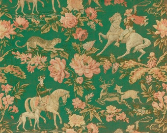 Impresión artística de animales del siglo XIX, tapiz de pared con animales ornamentados, diseño textil chinoiserie vintage, leopardo, ciervo, caballo, galgo y vaquero.