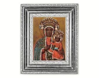 Black Madonna art print, Our Lady of Czestochowa, Black Virgin Mary, Black Jesus, African American folk art, Vintage Religious Icon