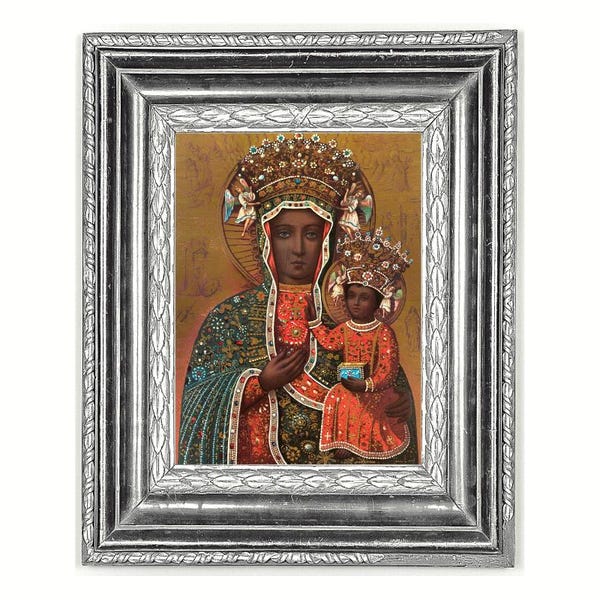 Impresión artística de la Virgen Negra, Nuestra Señora de Czestochowa, Virgen María Negra, Jesús Negro, arte popular afroamericano, icono religioso vintage