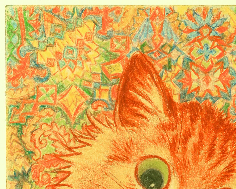 KALEIDOSCOPE KITT, Louis Wain Psychedelic Cat Art, Electric Cat,  Psychedelic Cat, Eccentric Cats of Louis Wain Art Prints, Abstract Art Cat  | Poster