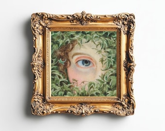 Victorian Lover's Eye art print, 19th century miniature painting, Nature Lover wall art, Green Man, Wild Woman, Woodland, Enchanted Forest