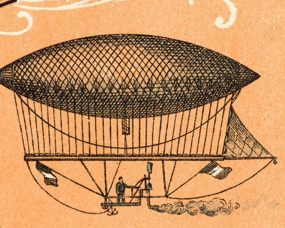 Antique French Flying Machines Poster, Vintage Hot Air Balloon Art ...