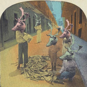Dream Forest, Surreal art print, Surreal collage art, Deer, Antlers, Anthropomorphs, Dreamscape, Psychedelic, Surrealism, Contemporary art