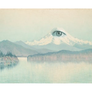 Think Like A Mountain, Surreal collage art print, Vintage wilderness painting, Eye, Nature wall art, Mystical, Environmental, Ecology