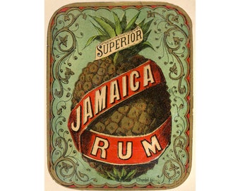 Antique rum & pineapple art print, Superior Jamaica Rum advertisement, Vintage pineapple, Tropical art, Tropical decor, Antique advertising