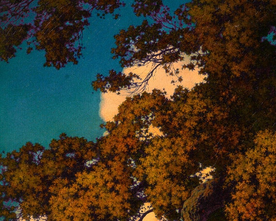 Maxfield Parrish Hilltop Print, Tree Landscape Wall Art, Art