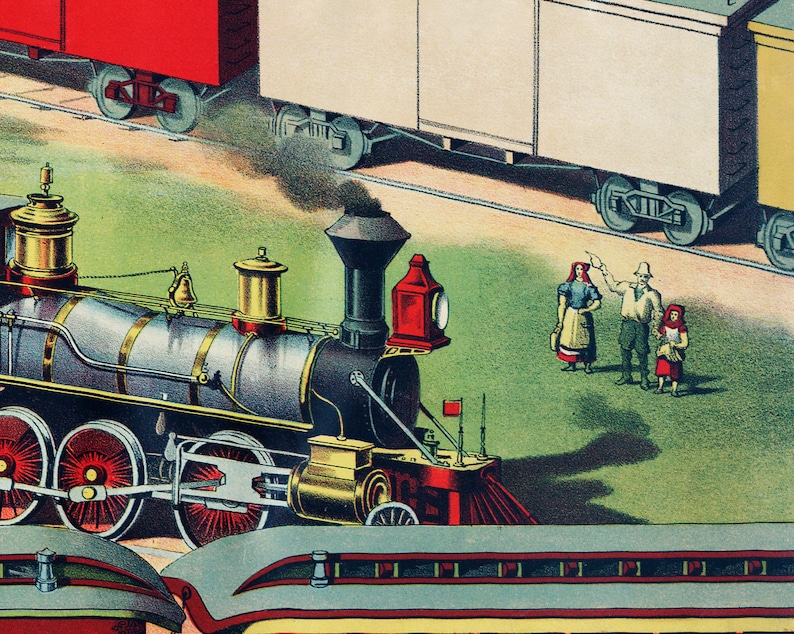 Antique Train art print Colorful vintage train wall art Etsy