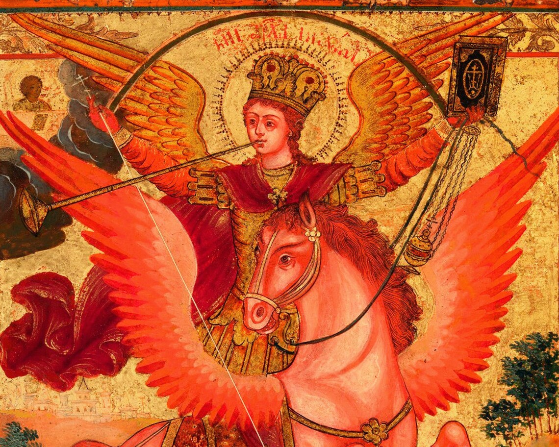 Saint Michael Rider Saint Michael the Horseman Icon Art Print, Archangel Michael Slaying ...