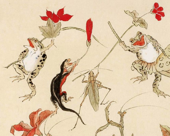 とかげ Dancing forest animals art print, Japanese animal painting