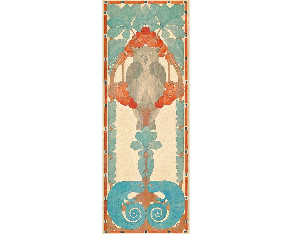 Vintage art nouveau owl art print, Antique lizard design, Chameleons, Arts and crafts, Craftsman sty