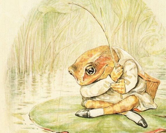 Vintage Frog Art Print, Beatrix Potter Illustration, Jeremy Fisher