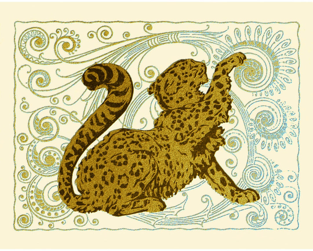 Art Nouveau Cat Art Print, Vintage Cat Painting, Antique Cat Wall