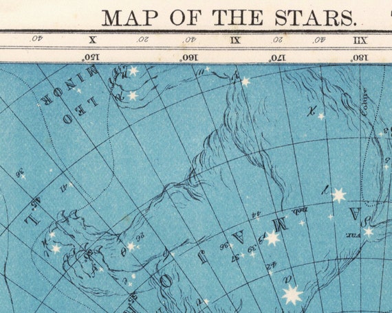 Antique Map of the Stars Art Print, the North Pole, Vintage Antique Map of the Stars Art Print, the North Pole, Vintage