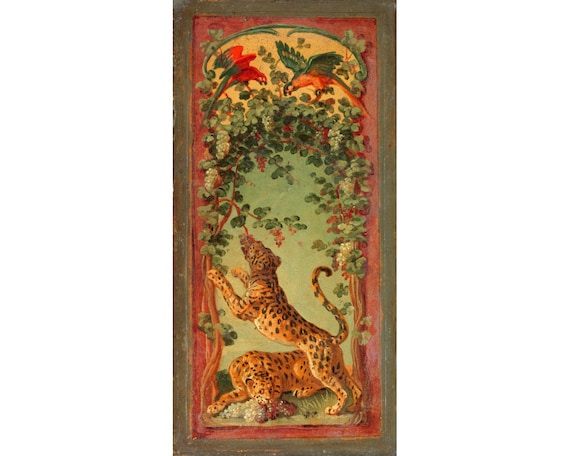 Vintage Red Painted Leopard Panel Vintage Red Painted Leopard Panel