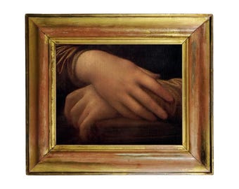 Mona Lisa's Hands, Mona Lisa detail art print, Leonardo da Vinci painting, Renaissance wall art, Old Masters, Antique cracked oil painting