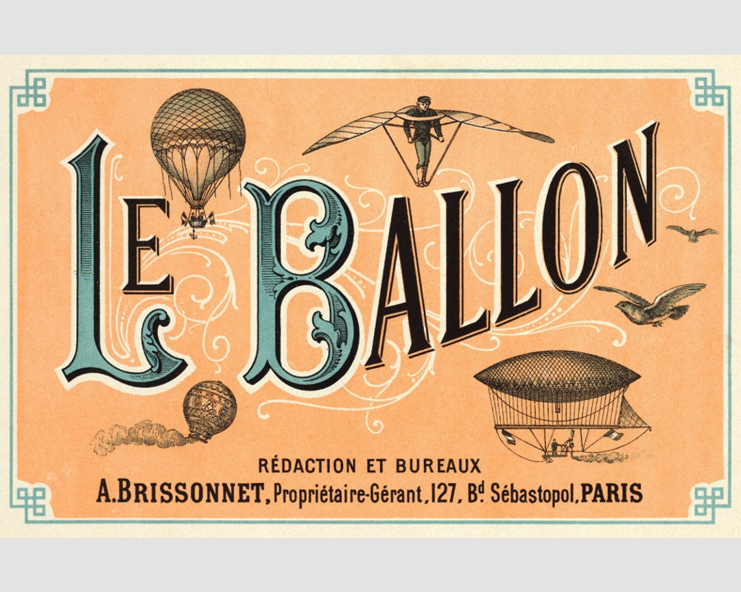 Antique French Flying Machines Poster, Vintage Hot Air Balloon Art ...