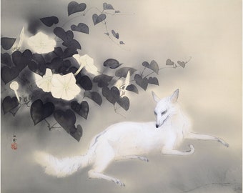Japanese Fox Painting Art Print, Hashimoto Kansetsu Style