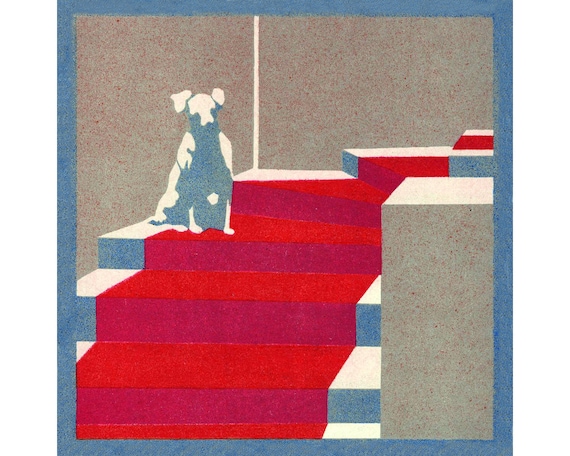 Dog art print, Modern fine art, Vintage dog painting, Bright bold wall art, Animal block print, Geometric, Minimalist decor, Chiaroscuro