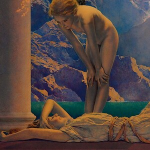 Maxfield Parrish Daybreak print, Mythological wall art, Morning, Dawn, Aurora, Nature Goddess art print, Women, Magical realism, Art nouveau image 3