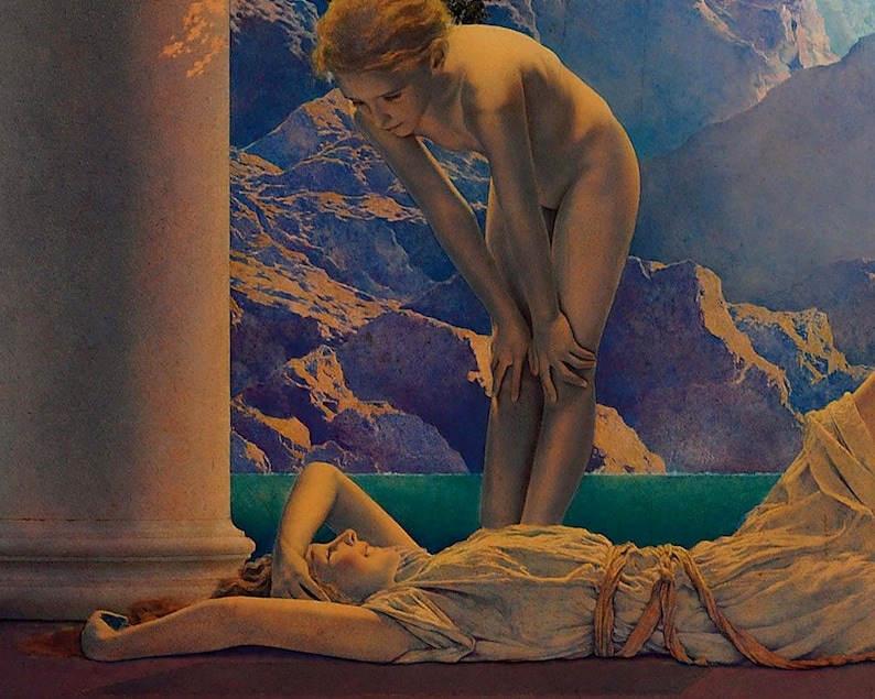 Maxfield Parrish Daybreak print, Mythological wall art, Morning, Dawn, Aurora, Nature Goddess art print, Women, Magical realism, Art nouveau image 3