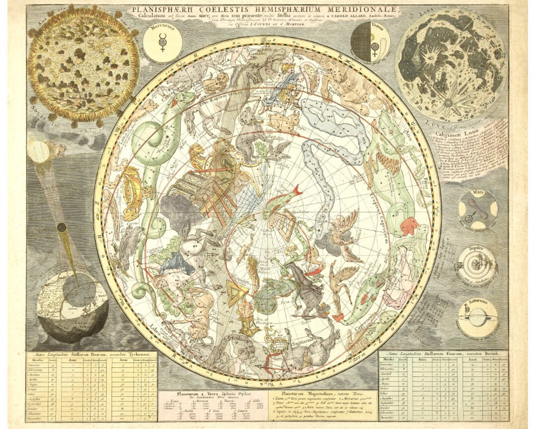 Antique Celestial Map Art Print, Star Chart, Constellations Antique Celestial Map Art Print, Star Chart, Constellations