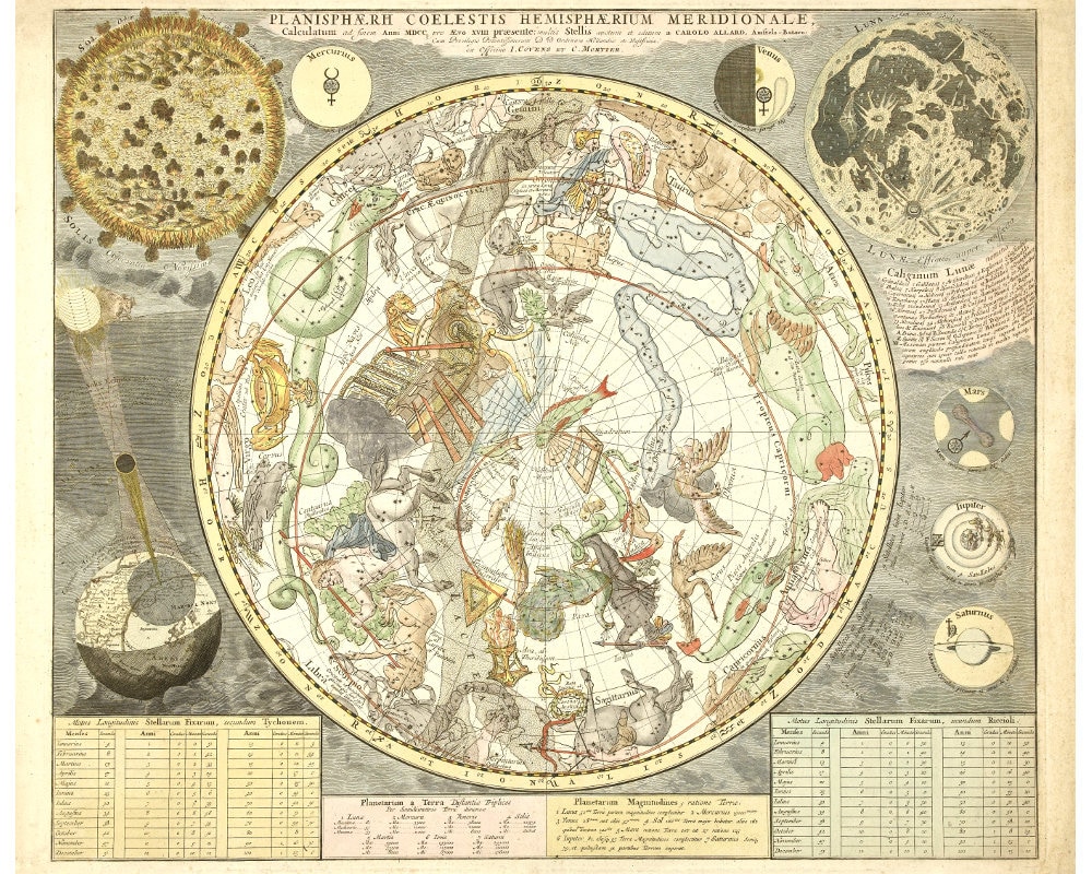 Antique Celestial Map Art Print, Star Chart, Constellations Antique Celestial Map Art Print, Star Chart, Constellations