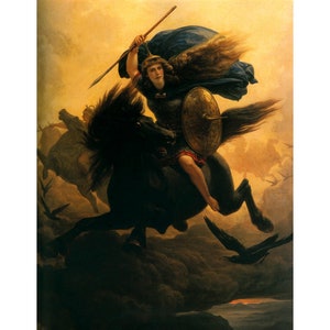 Valkyrie art print, Peter Nicolai Arbo painting, Norse mythology wall art, Woman warrior, Dark horse, Ravens, Battlefield, Female Viking