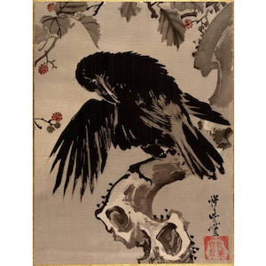 Crow art print, Raven, Crow wall art, Bird wall art, Animal wall art, Animal artwork, Animal art print, Asian art, Japanese art, Antique art